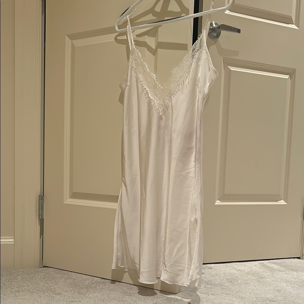 Elegant White Lace Trim Slip Dress